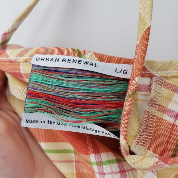 URBAN RENEWAL Vintage Plaid Fabric Tank Raw Hem Spaghetti Strap Orange Pumpkin L - Picture 4 of 6